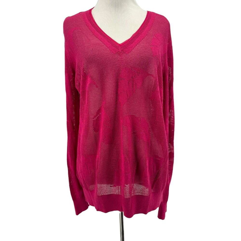 Tommy Bahama Women's Pink Sheer‎ Long Sleeve V-Neck Sweater Size Medium